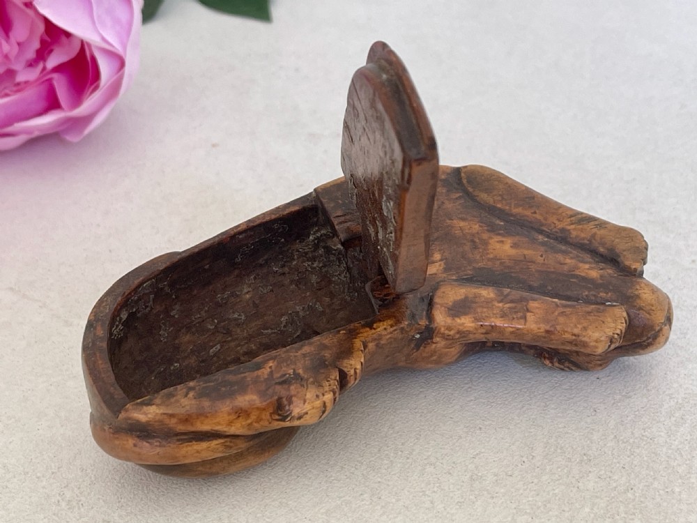An Antique Treen Dog Snuff Box View II