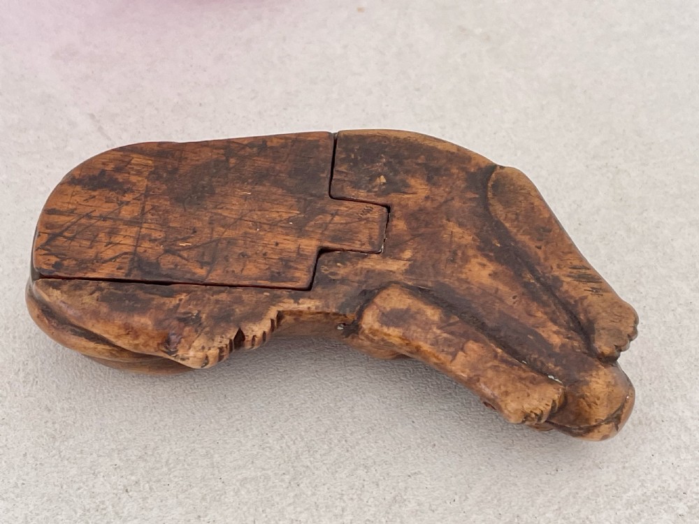 An Antique Treen Dog Snuff Box View III