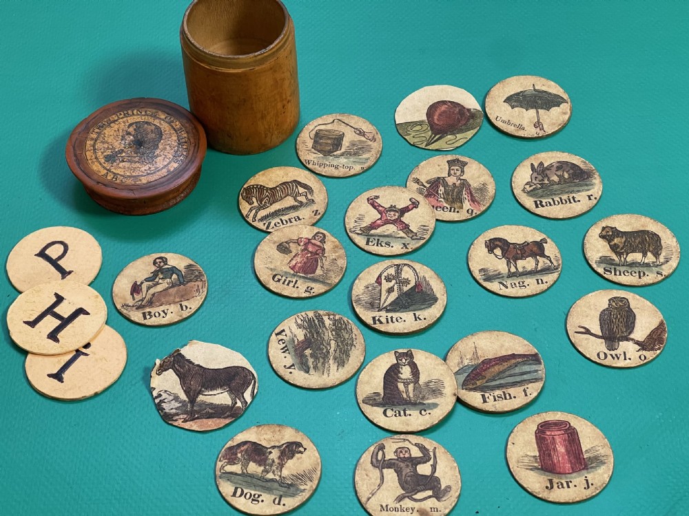 An Antique Regency Alphabet Card Set - original box with label