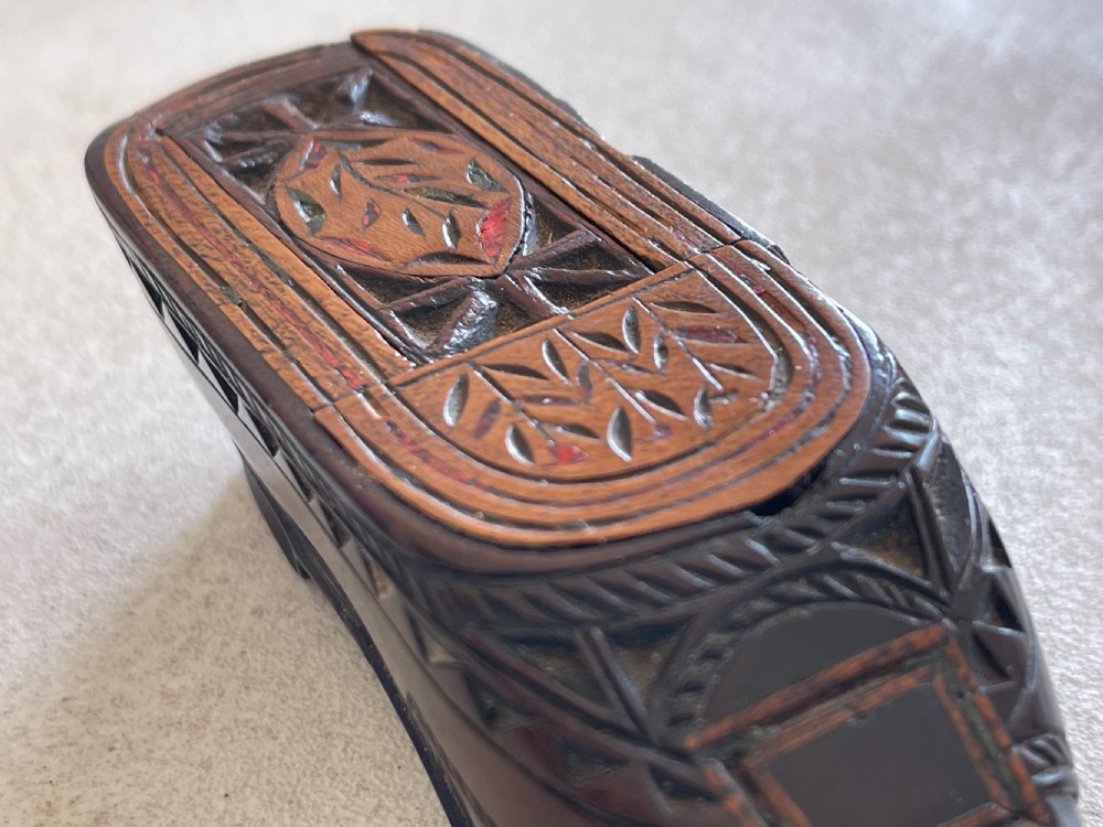 An Antique Inlaid  Snuff Shoe - with painted flowers View II