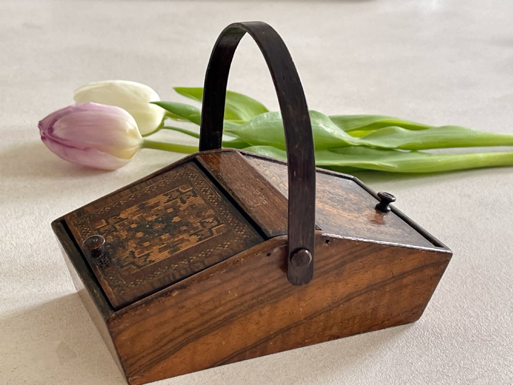 A Small Tunbridge Ware Antique Sewing Pannier Box View IV