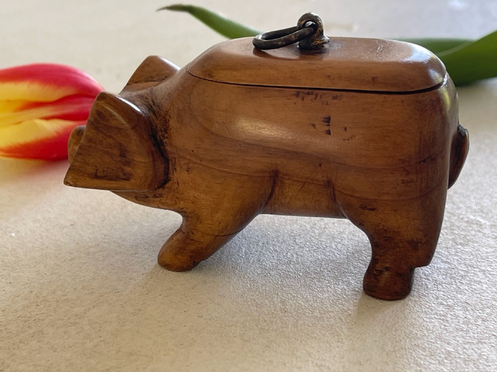 Antique Treen Pig Snuff Box View II