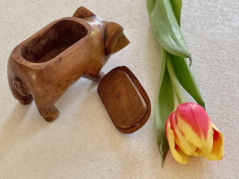 Antique Treen Pig Snuff Box View III