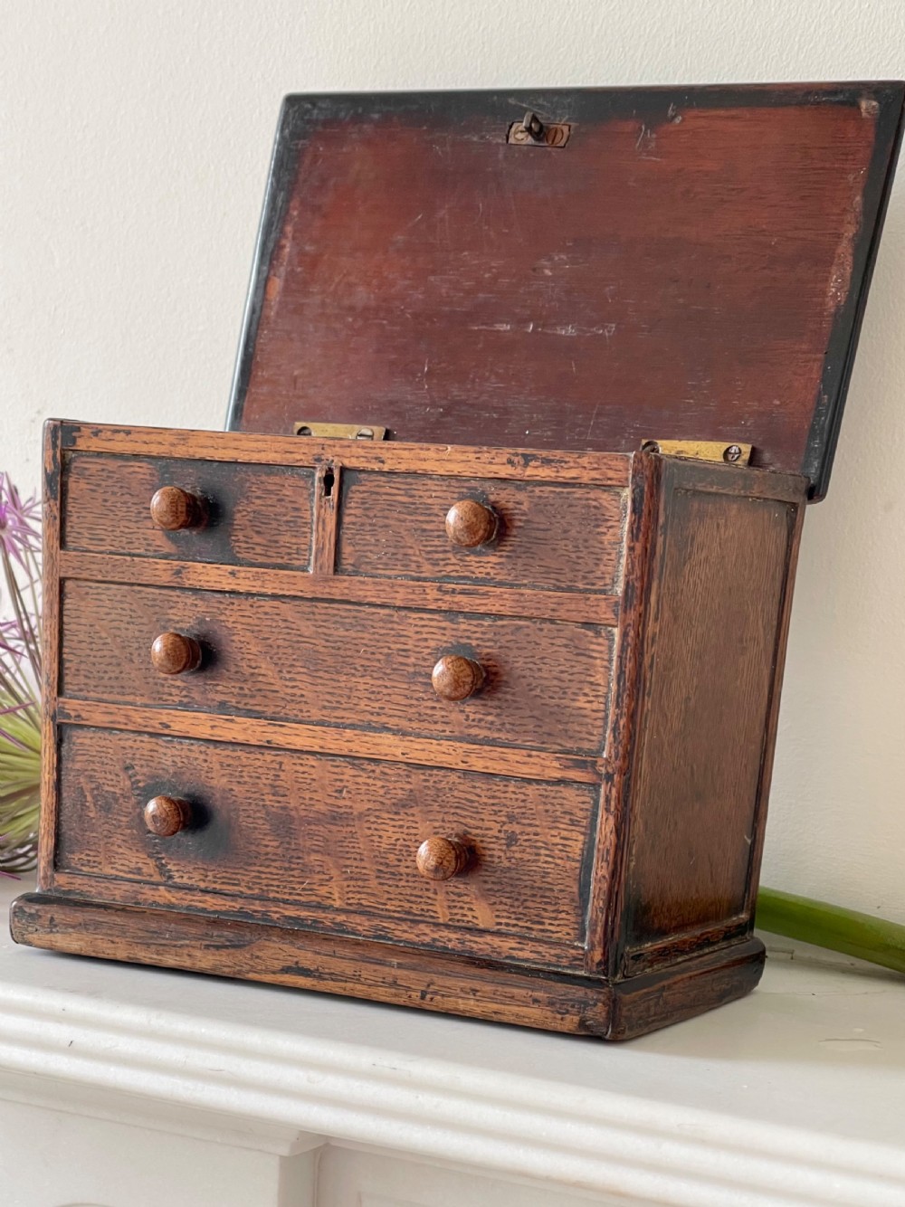An Antique Oak Box - in the form of a mini chest of drawers View II
