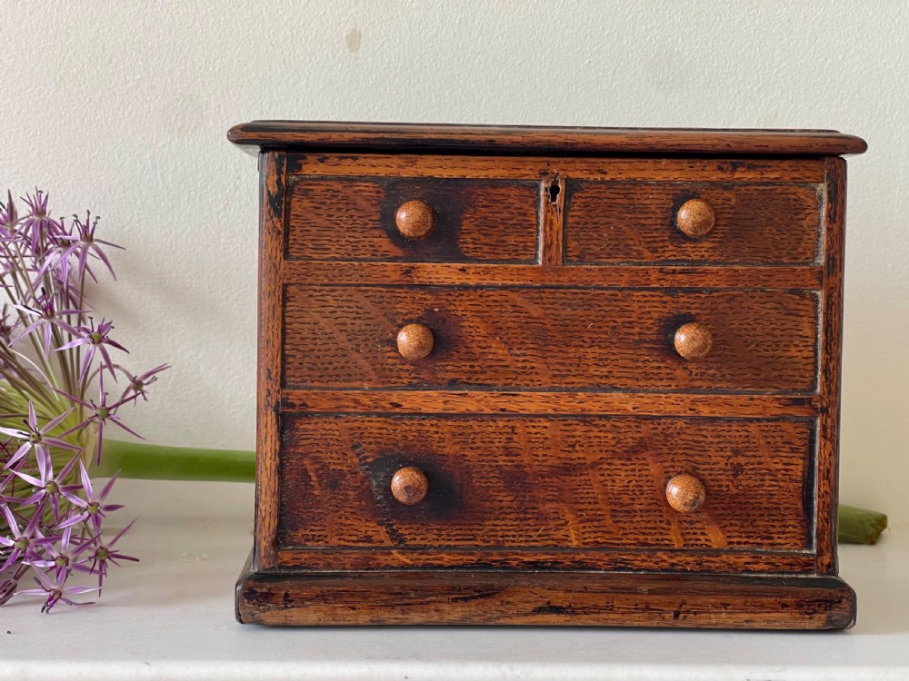 An Antique Oak Box - in the form of a mini chest of drawers View V