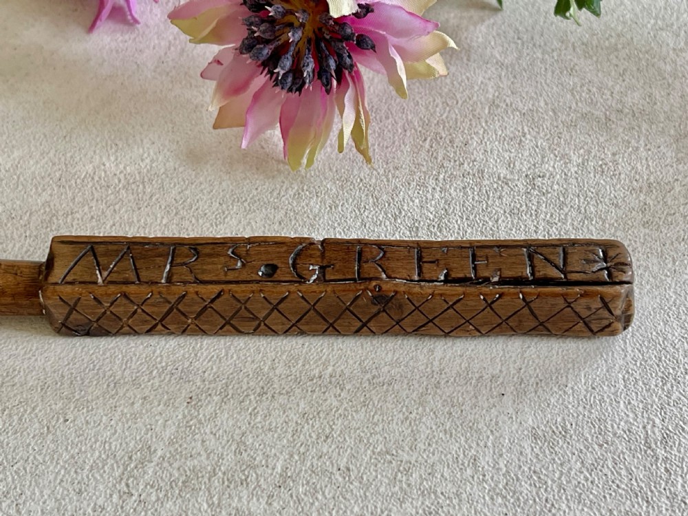 Antique Treen Welsh Knitting Sheath - Mrs Green View IV
