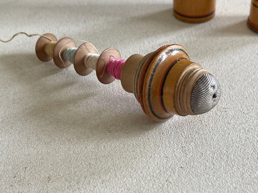 An Antique Tunbridge Ware Sewing Companion - Reel, Needle-Case & Pin Cushion View VI