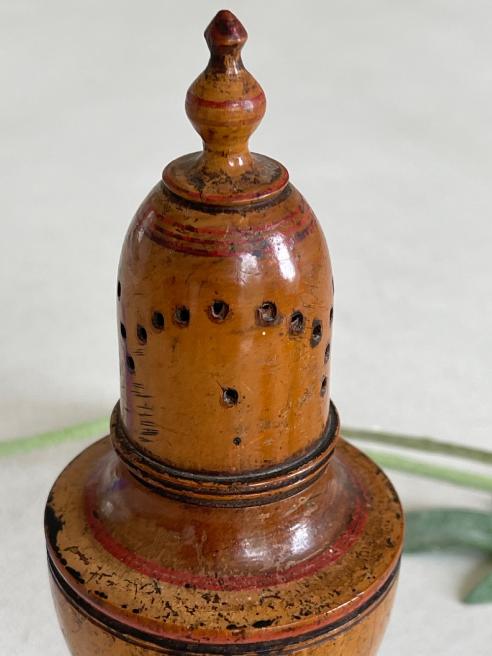A Very Well Patinated Antique Treen Spice Muffineer View II