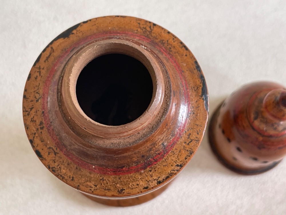 A Very Well Patinated Antique Treen Spice Muffineer View III