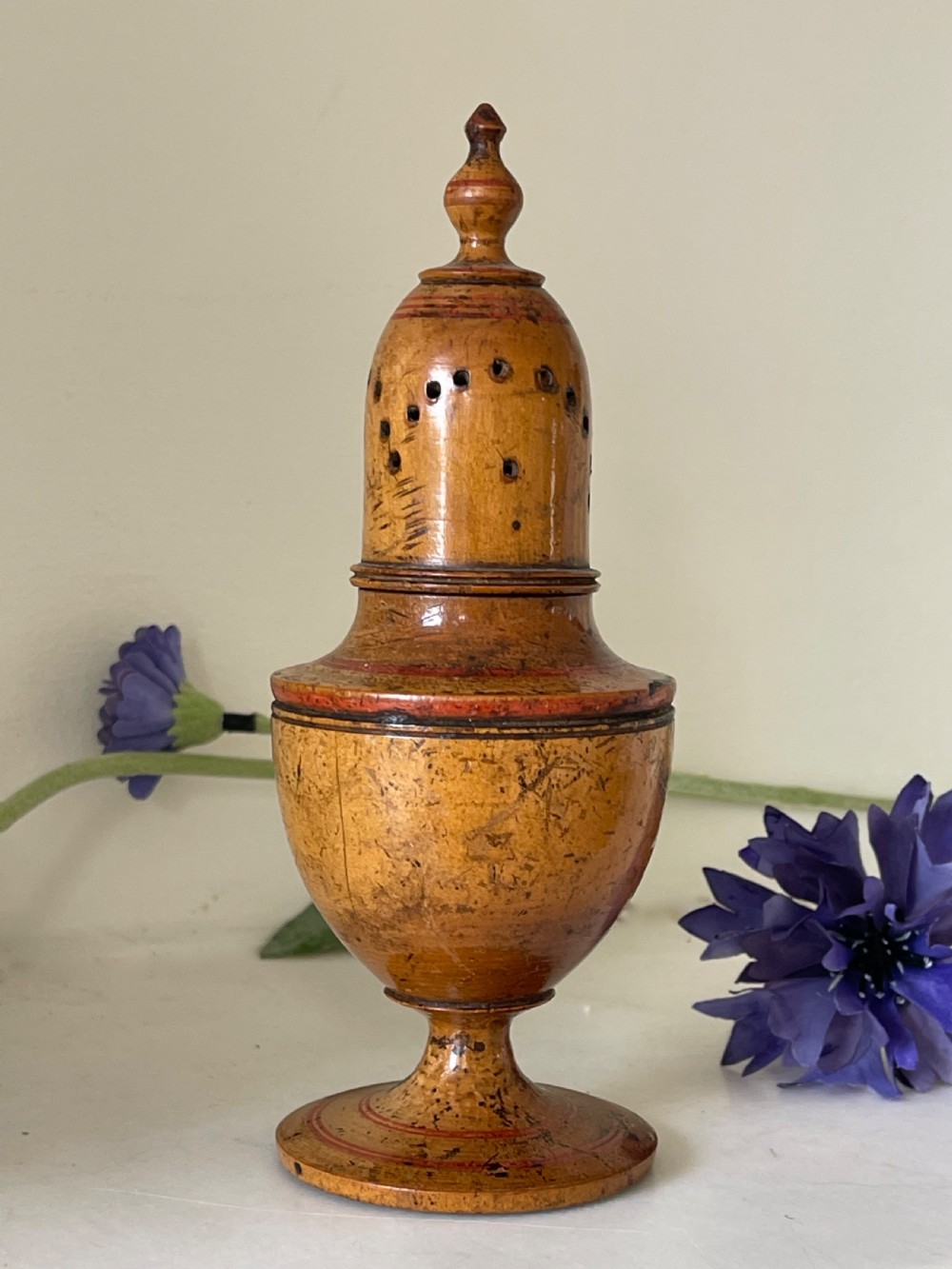 A Very Well Patinated Antique Treen Spice Muffineer View V