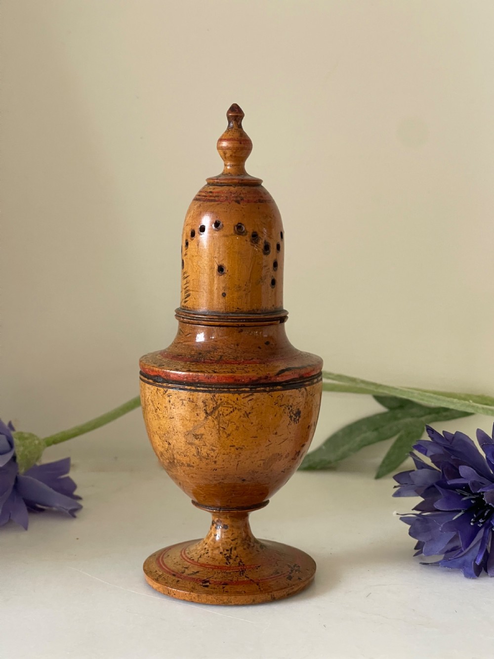 A Very Well Patinated Antique Treen Spice Muffineer View VI