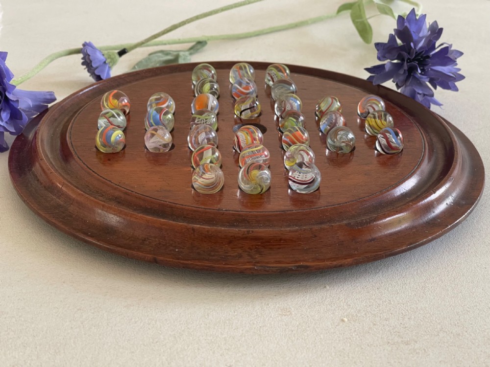 Antique Solitaire Board - with old marbles