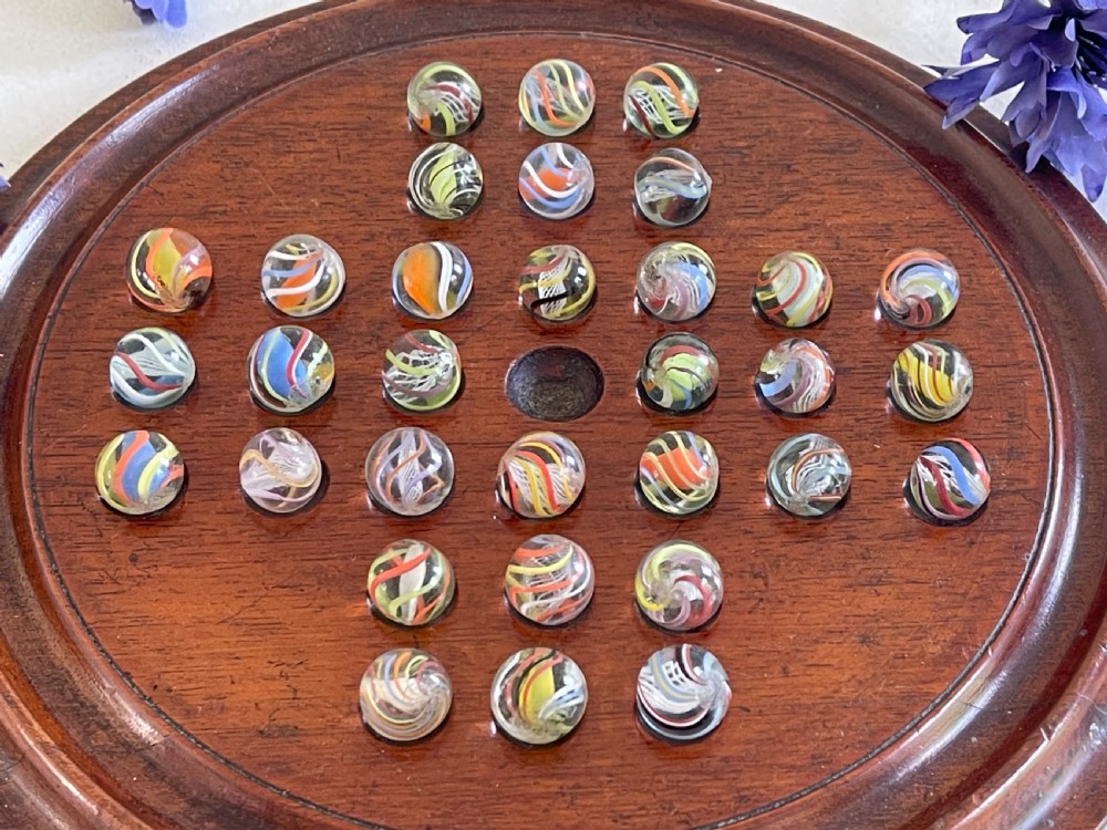 Antique Solitaire Board - with old marbles View V