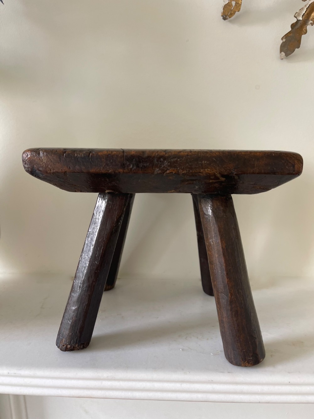An Antique Burr Oak Candle/Stand Stool