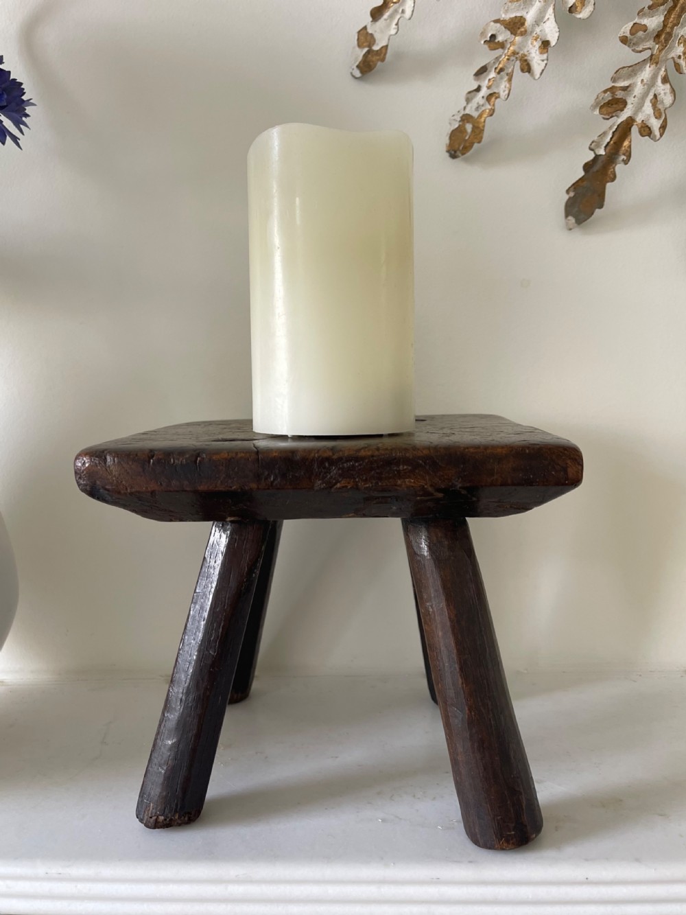An Antique Burr Oak Candle/Stand Stool View III
