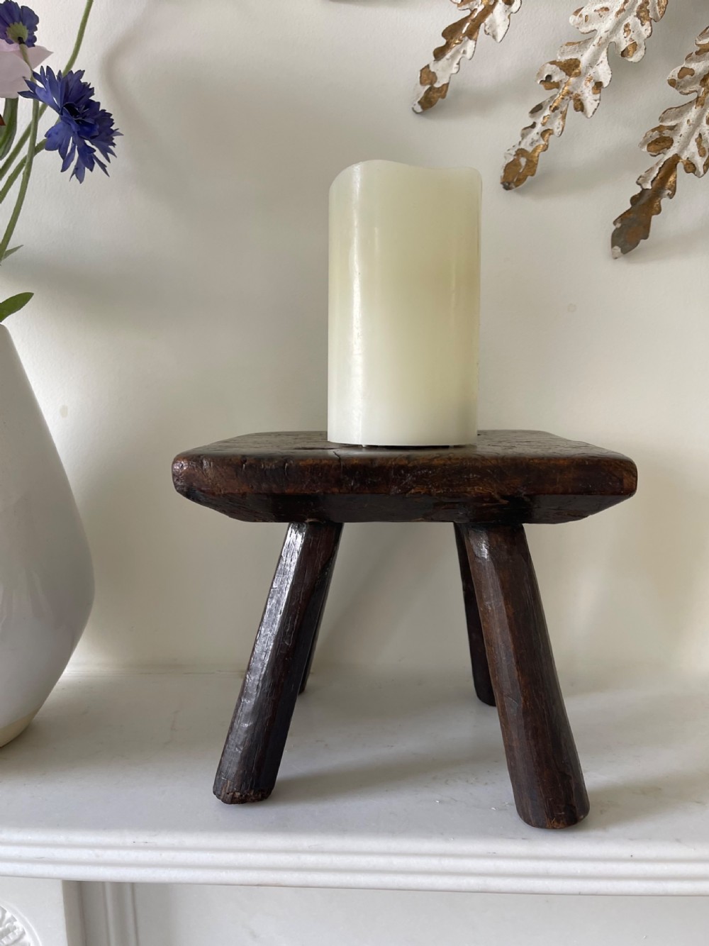An Antique Burr Oak Candle/Stand Stool View VI