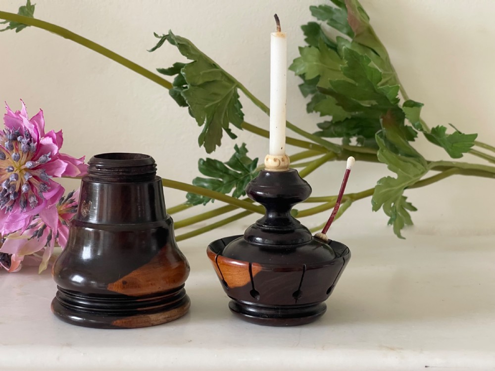 A Large Antique Treen Combination Candle & Match Go to Bed View II