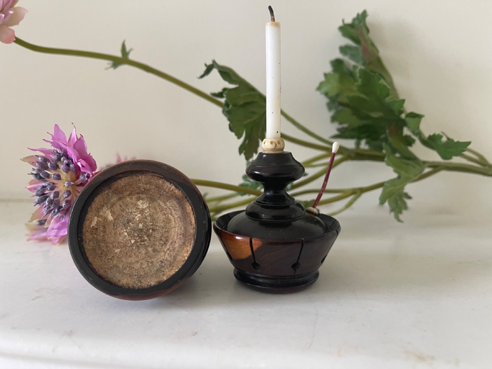 A Large Antique Treen Combination Candle & Match Go to Bed View IV