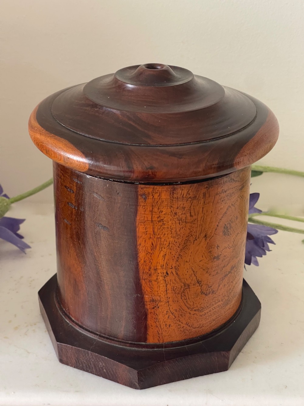 An Antique Treen String Box - On an octagonal base View II