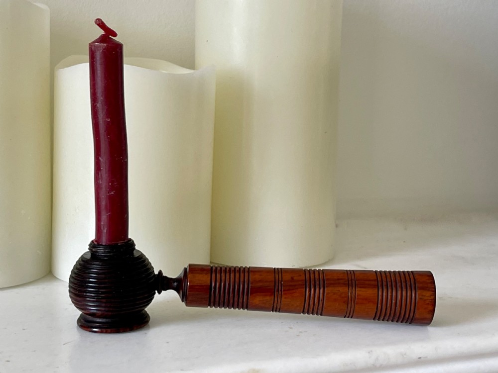 A Rare Antique Treen Travelling Candlestick View II