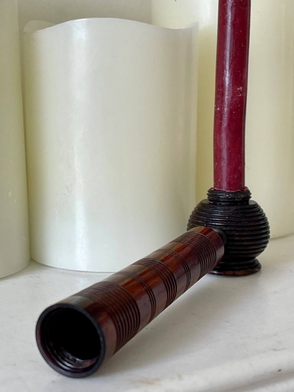 A Rare Antique Treen Travelling Candlestick View III
