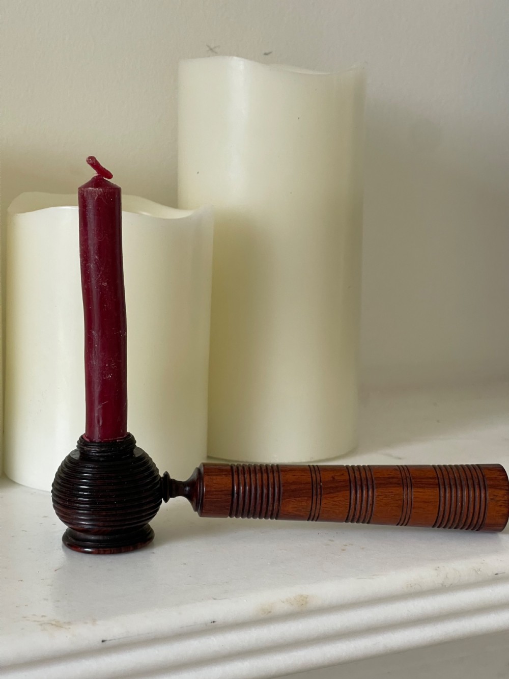 A Rare Antique Treen Travelling Candlestick View VI