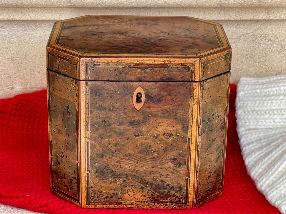 A Georgian Yew Wood Octagonal Tea Caddy
