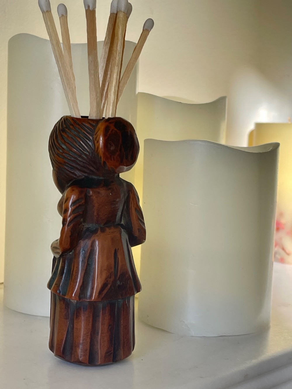 An Antique Treen Figural Match Holder View V