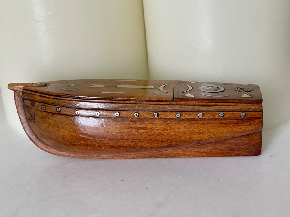 An Antique Puzzle Snuff Box - in the shape of a boat