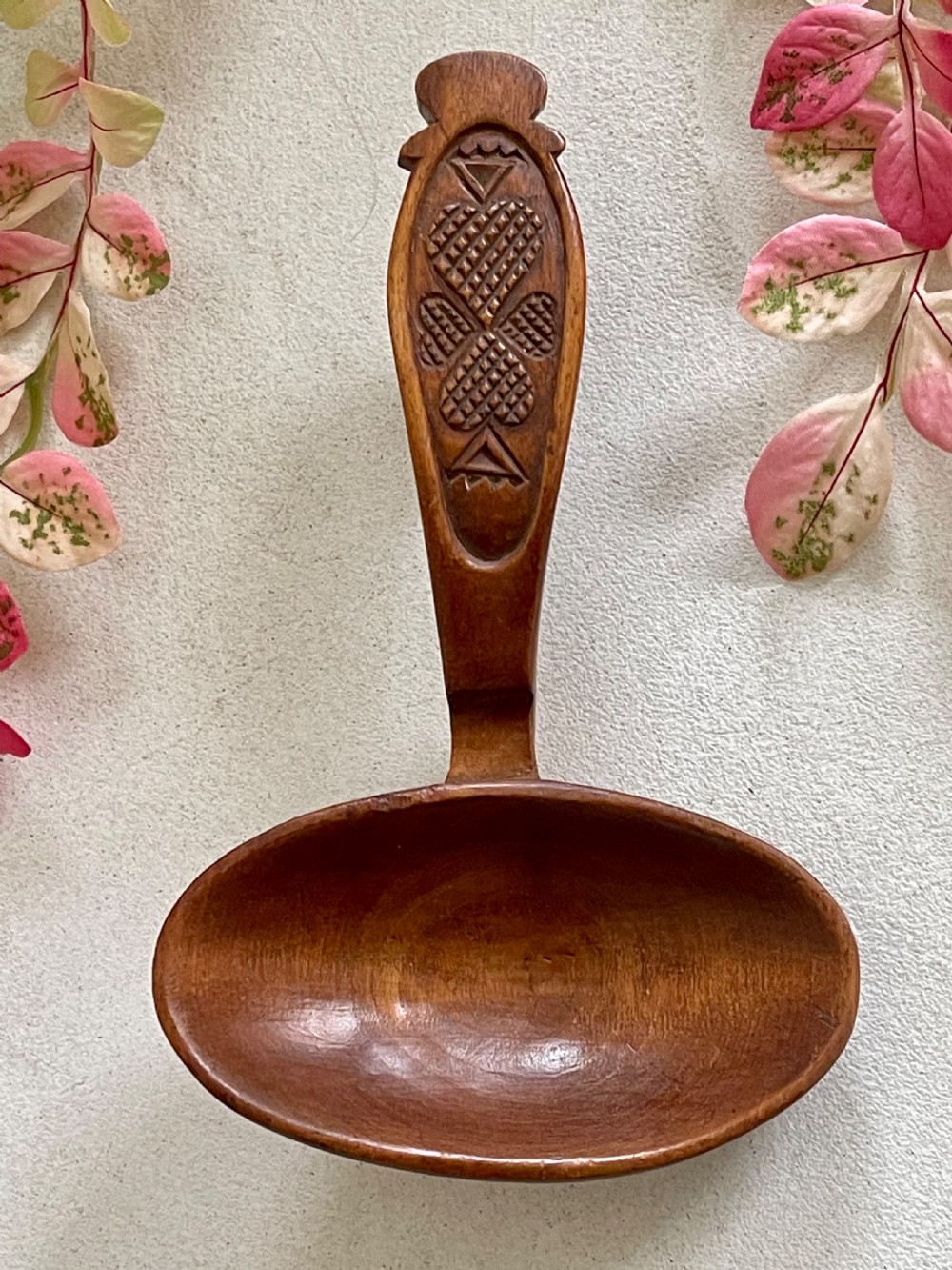 Antique Treen Ladle -  love token heart decoration