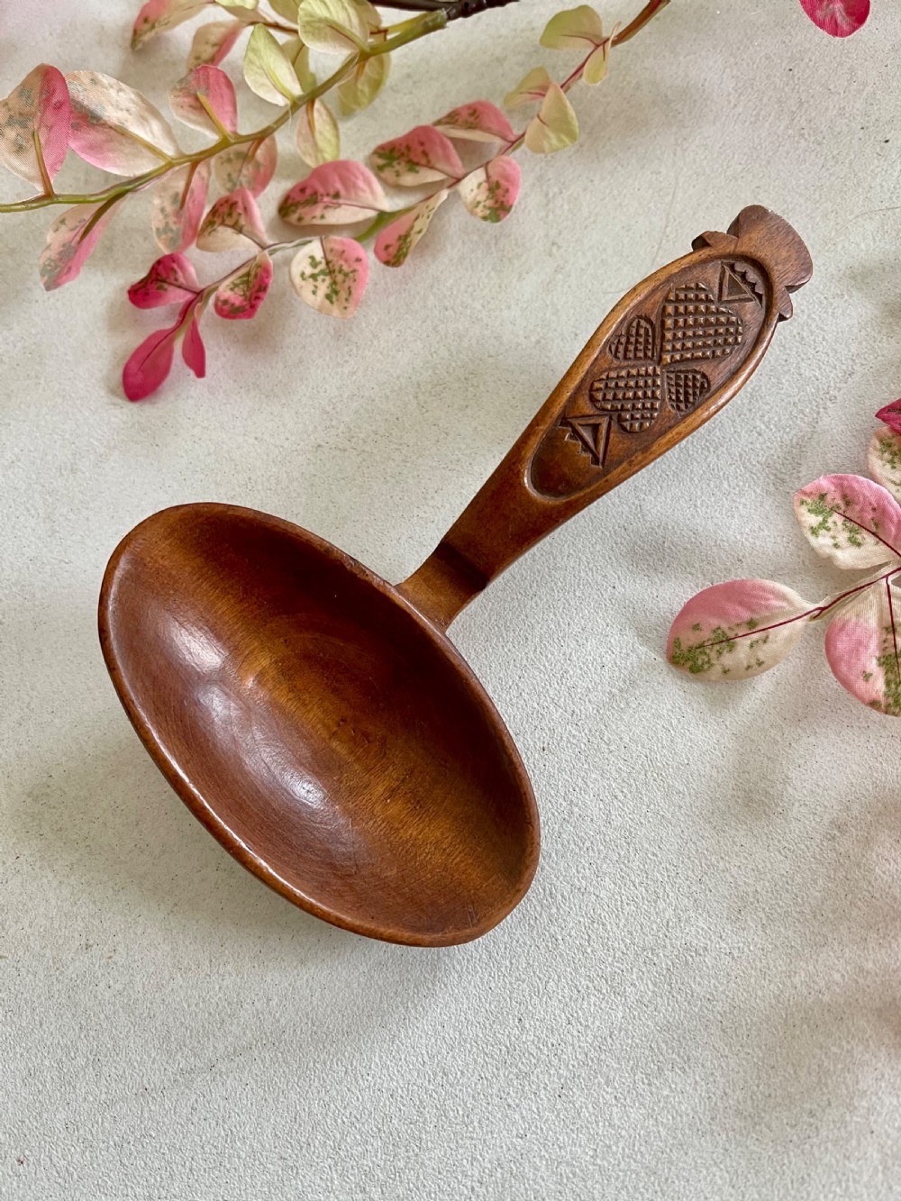 Antique Treen Ladle -  love token heart decoration View III