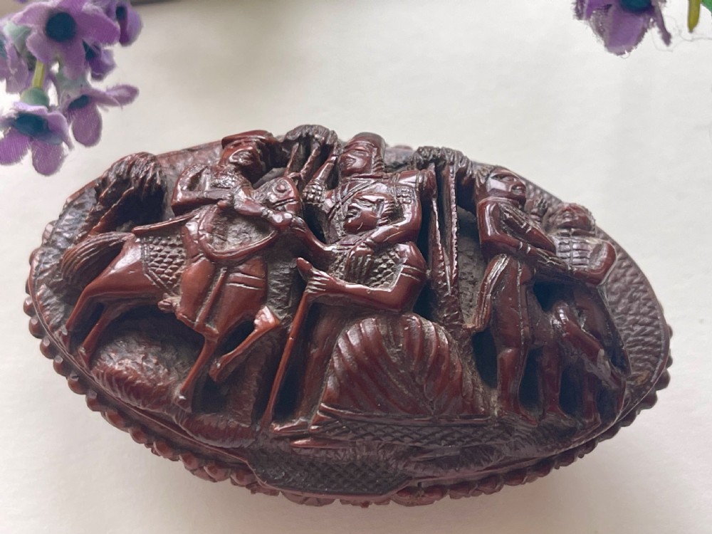 An Antique Carved Coquilla Nut Snuff Box