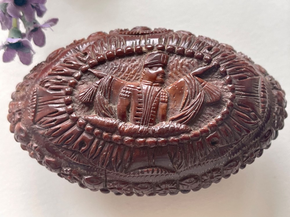 An Antique Carved Coquilla Nut Snuff Box View II