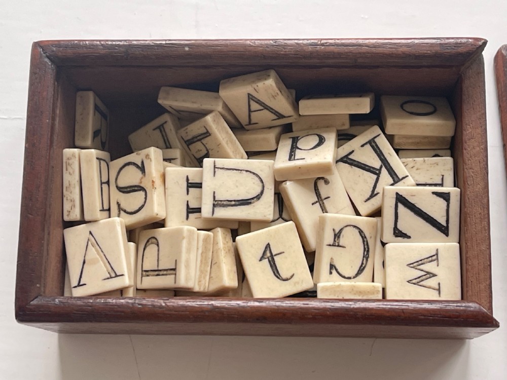 Antique Alphabet Box with bone tiles View III