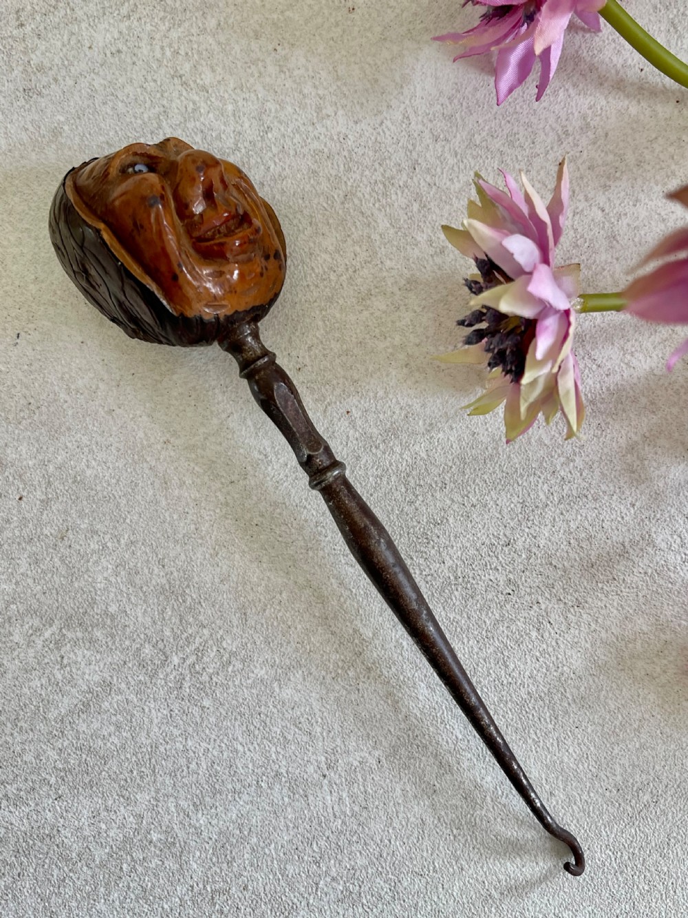 An Unusual Coquilla Figural Headed  Button Hook