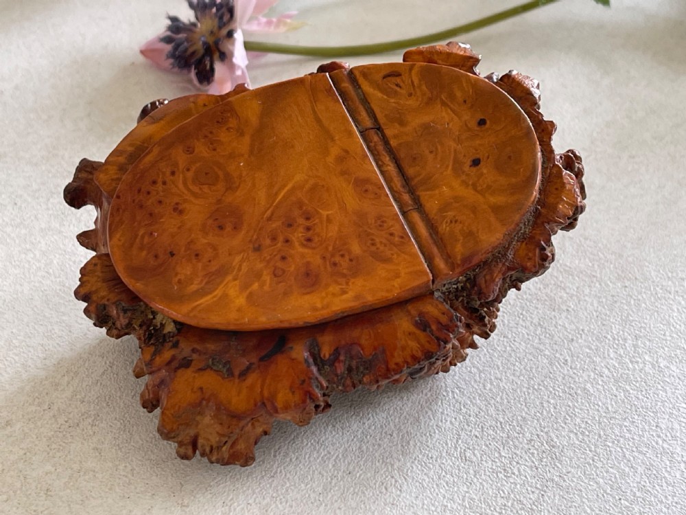 An Antique Treen Burr Root Table Snuff Box - makers name View II