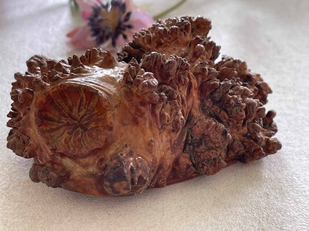 An Antique Treen Burr Root Table Snuff Box - makers name View III
