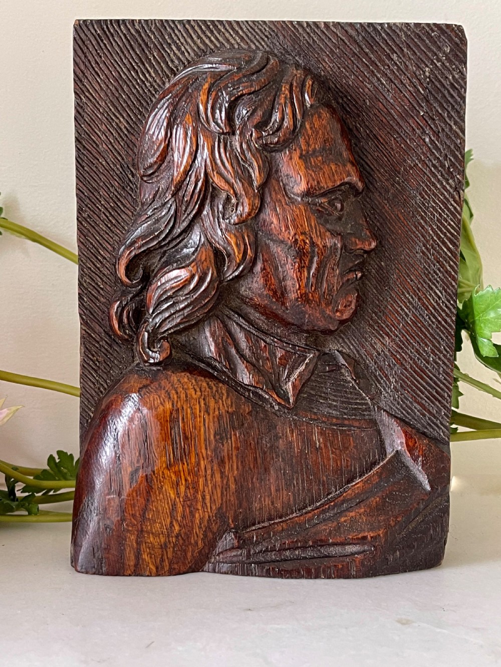 An Antique Oak Carving- Oliver Cromwell