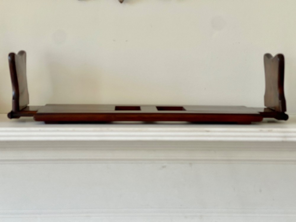 An antique Victorian Irish Killarney arbutus wood book slide featuring inlaid floral marquetry and folding hinged ends. View IX