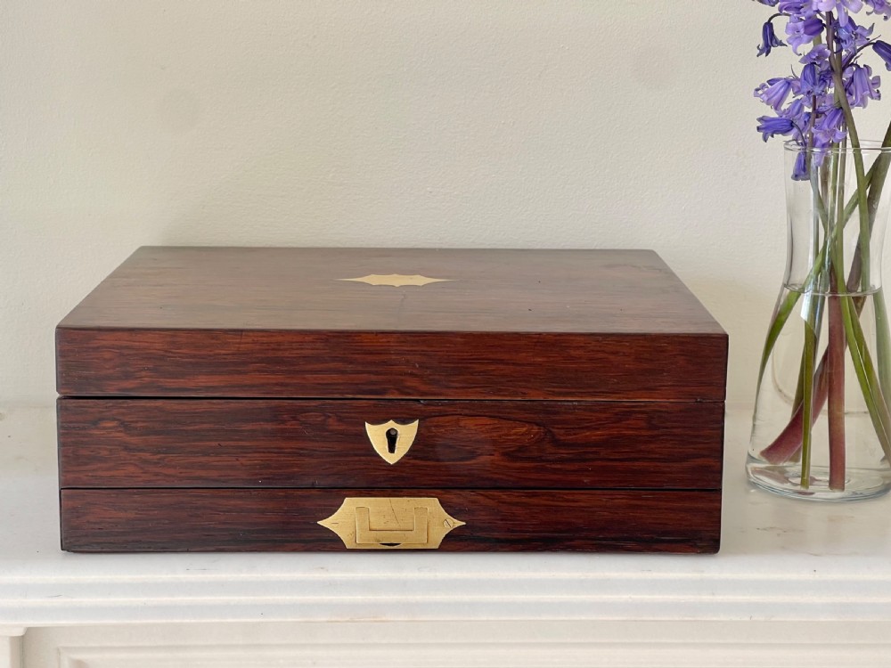 An Antique Rosewood Paint Box - Leather Inset with Embossed Label Winsor & Newton View III