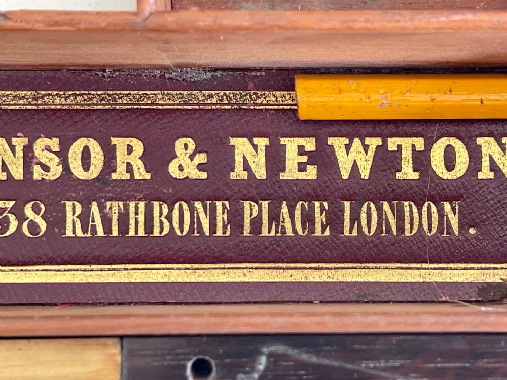 An Antique Rosewood Paint Box - Leather Inset with Embossed Label Winsor & Newton View VII
