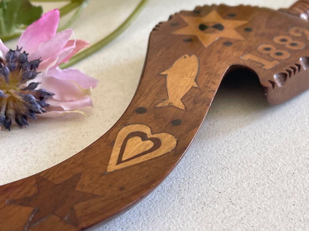 An Extremely Good Example Of A Goose Wing Knittle Sheath - dated, inlaid hearts, fish etc View V