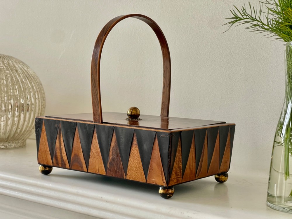 An Antique Van Dyke Decorated Box/Basket - specimen woods View VI