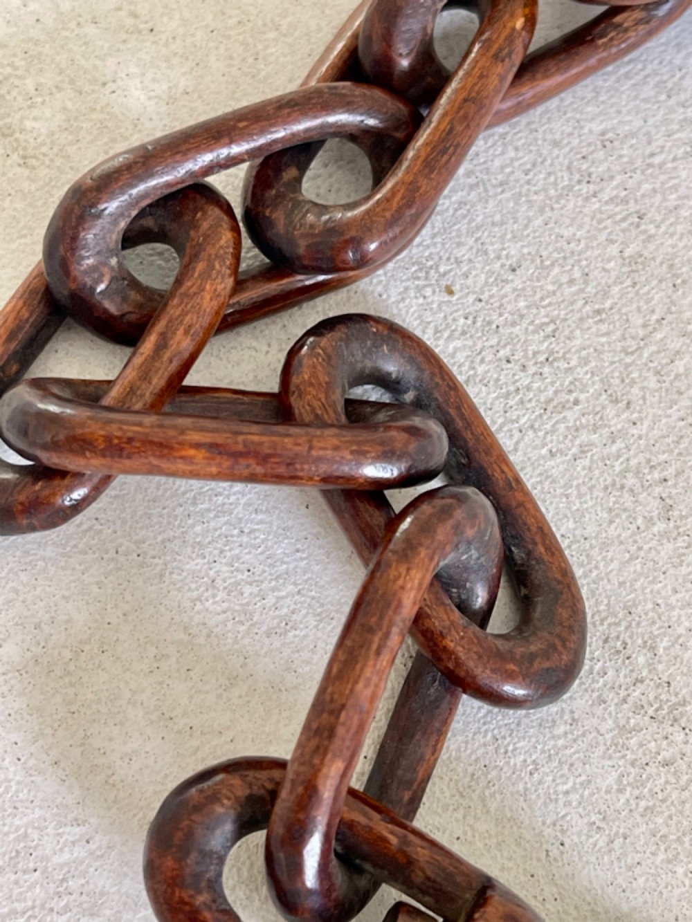 Antique Treen Knitting Sheath - with chain, swivel link and pronged hooks View III