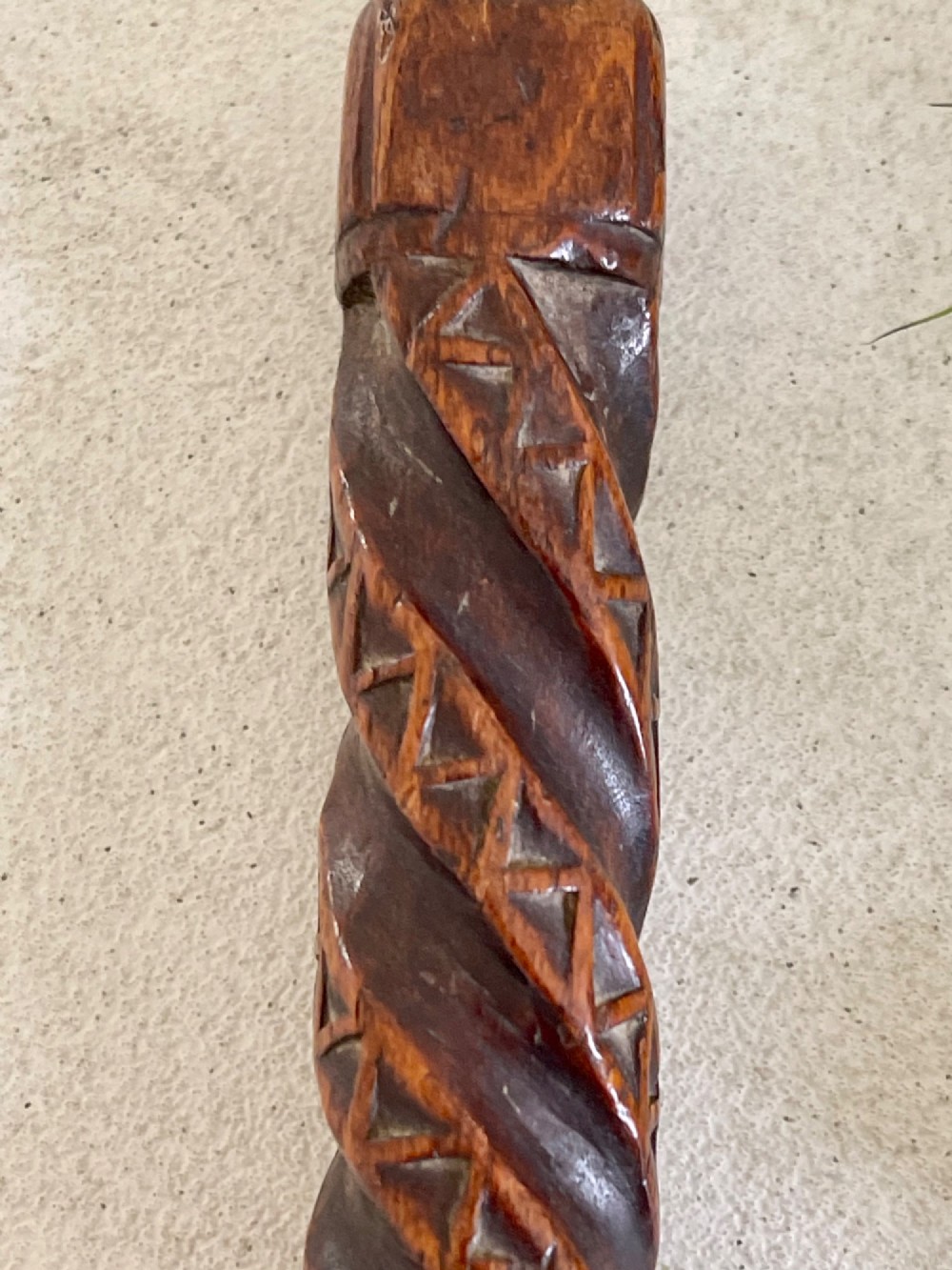 Antique Treen Knitting Sheath - with chain, swivel link and pronged hooks View IV