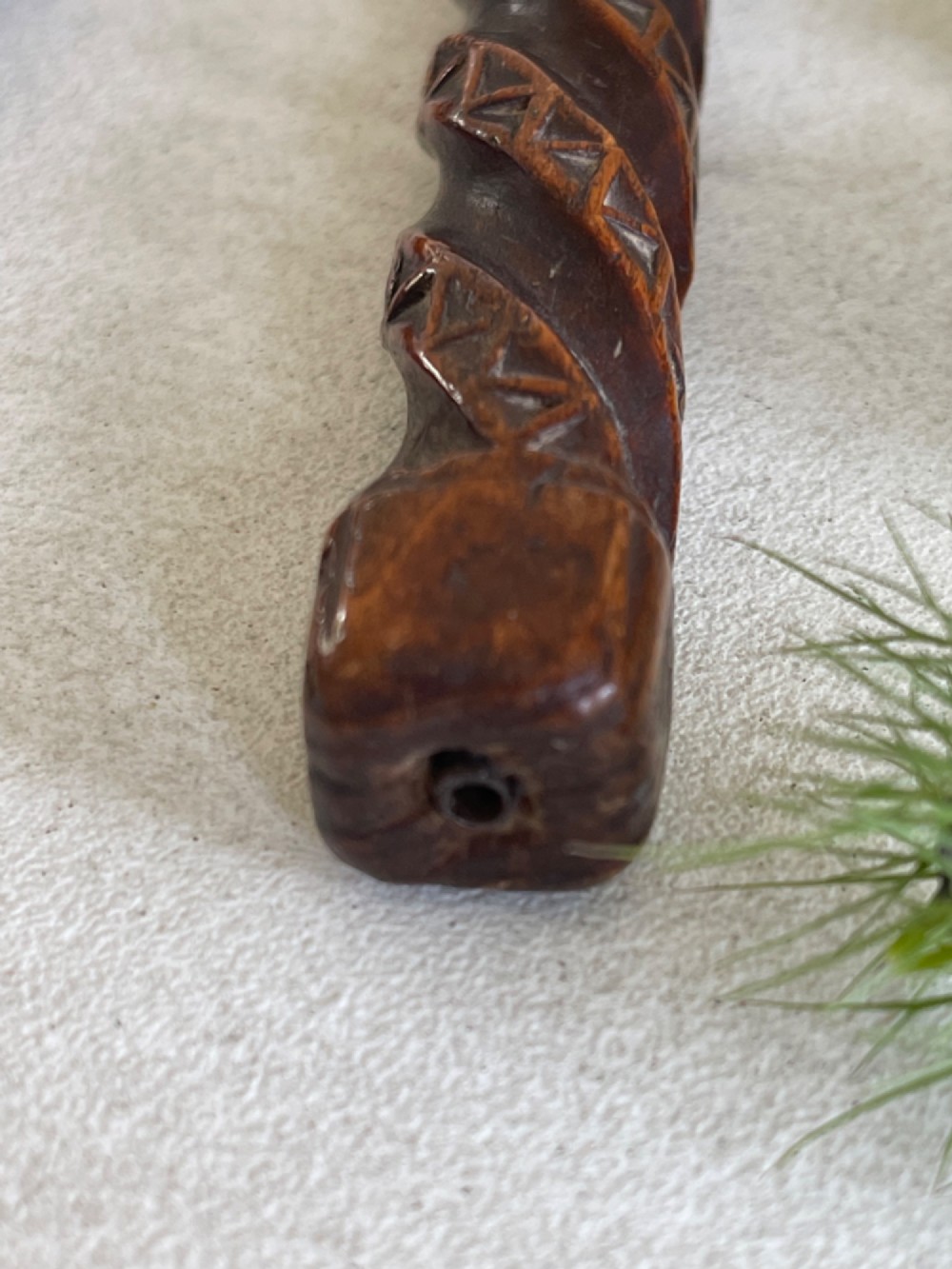 Antique Treen Knitting Sheath - with chain, swivel link and pronged hooks View VI