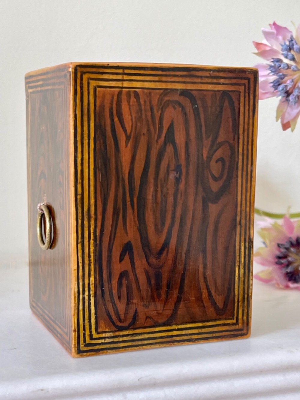An Antique Tunbridge Ware Box - Wise Manufactory Label & Hand Written Cards Inside