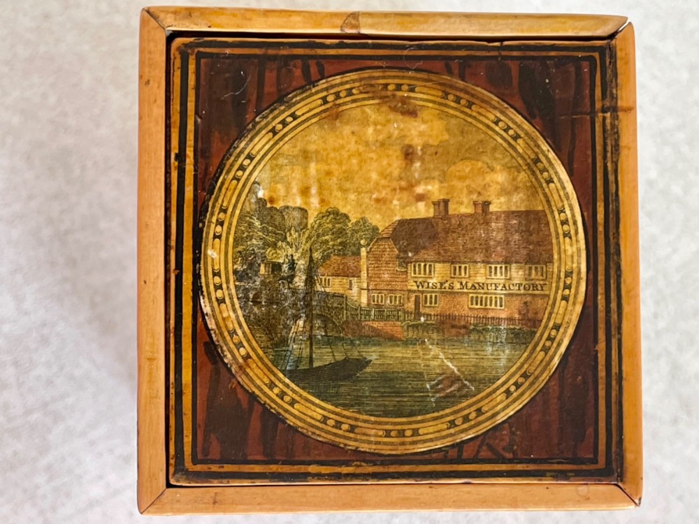 An Antique Tunbridge Ware Box - Wise Manufactory Label & Hand Written Cards Inside View IV