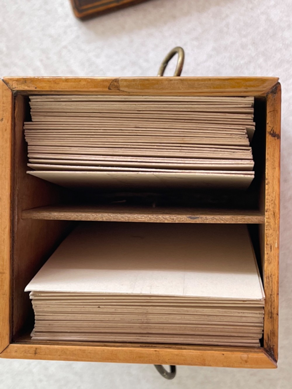 An Antique Tunbridge Ware Box - Wise Manufactory Label & Hand Written Cards Inside View V