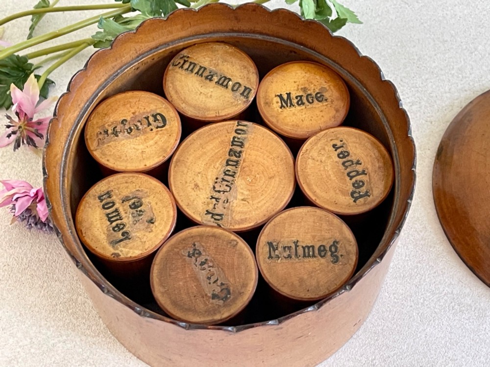 An Antique Scottish Spice Box - complete with Eight Spice Pots View II